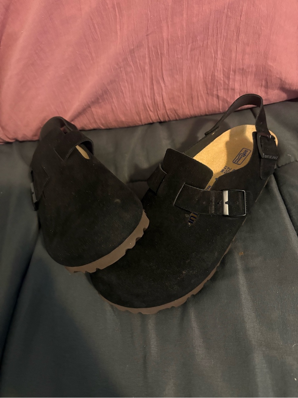 Birkenstock Black Suede Clog with Buckle Strap